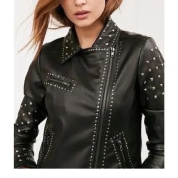 Silence + Noise Irina Embroidered Vegan Leather Moto Jacket XS - Picture 5 of 16